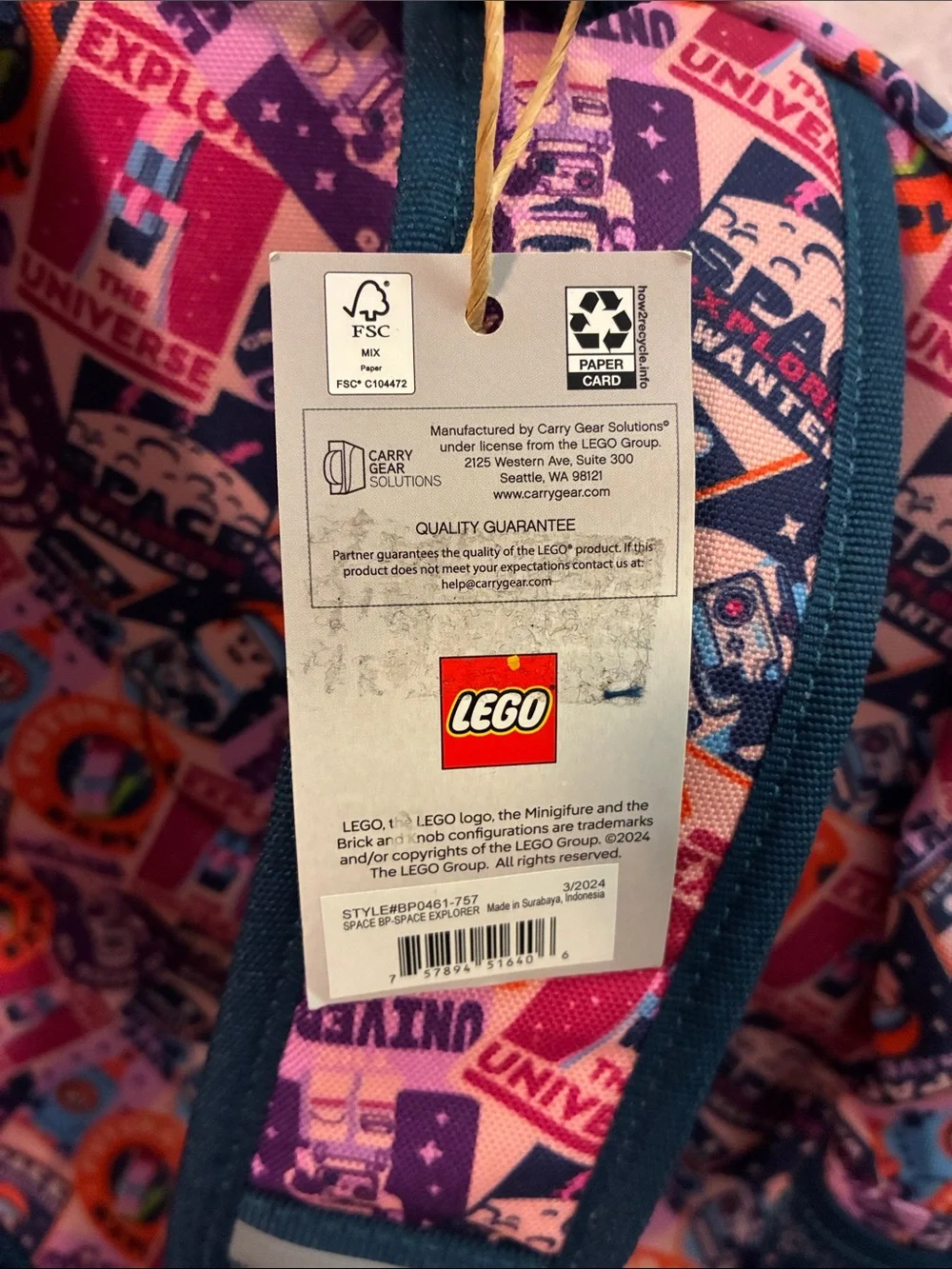 Lego Navy Backpack with Pink and Cream Space Graphic